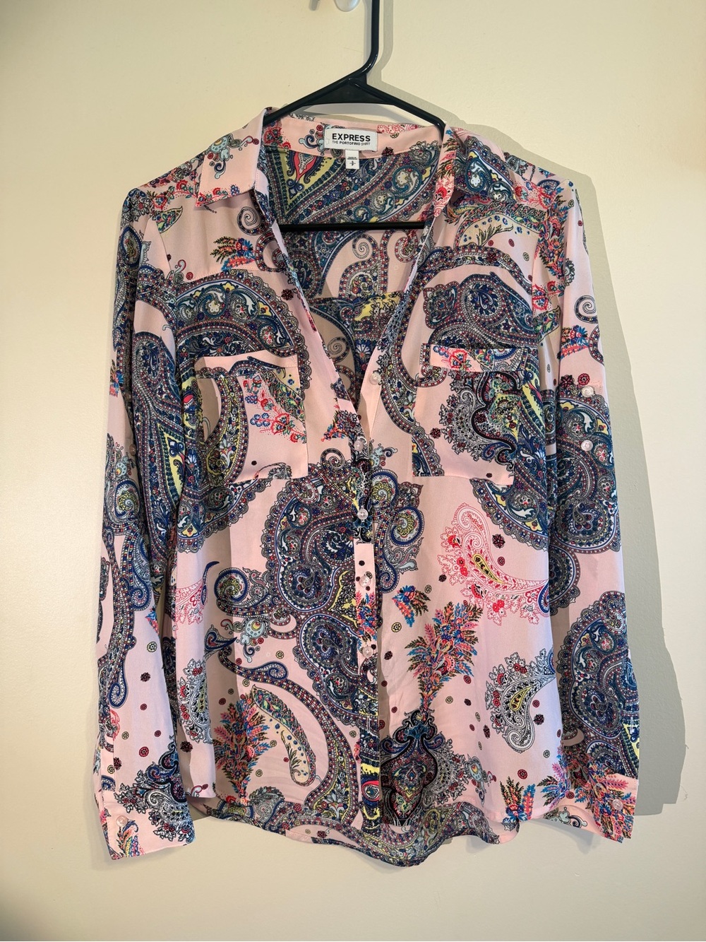 Express Pink Paisley Portofino Shirt with Multicolor Print